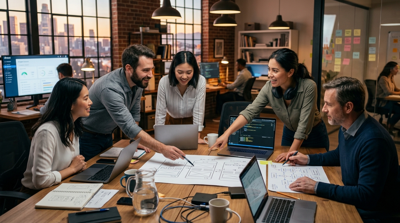 Webscomms Engineering Team Collaborating